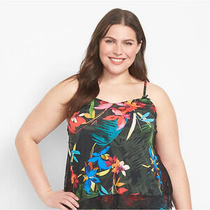 Cacique Lane Bryant Plus Size 18 20 Floral Printed Lace Trim Cami Pajama Top